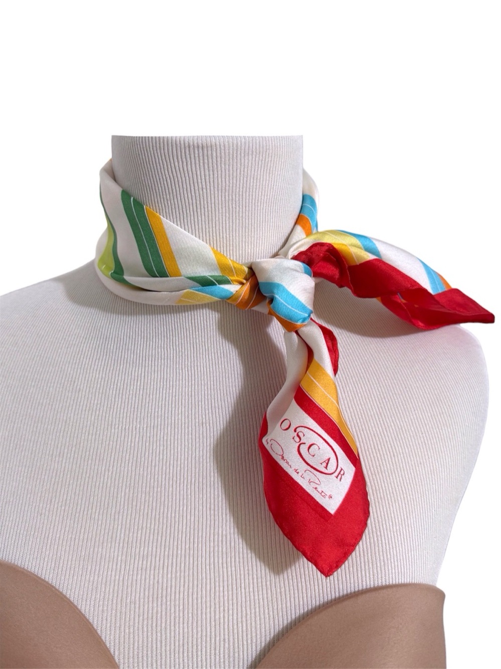 Oscar by Oscar de la Renta 100% Silk Scarf Retro Mod Mixed Rainbow Stripe Design
